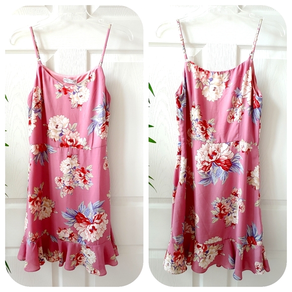 Paper Crane Dresses & Skirts - Paper Crane Floral Print Sleeveless A-Line Ruffle Mini Dress Pink Small